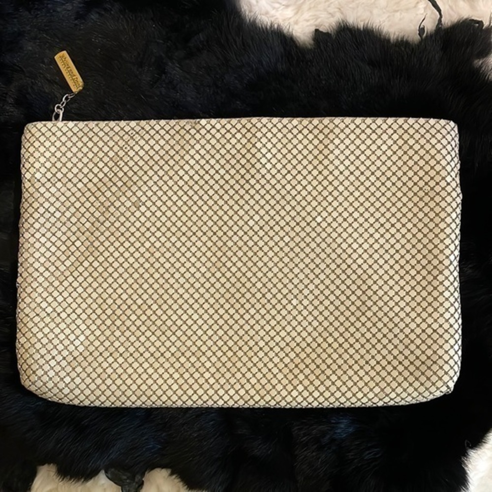 WHITING DAVIS Mesh Cream Vintage Clutch Bag‎ - Picture 2 of 7